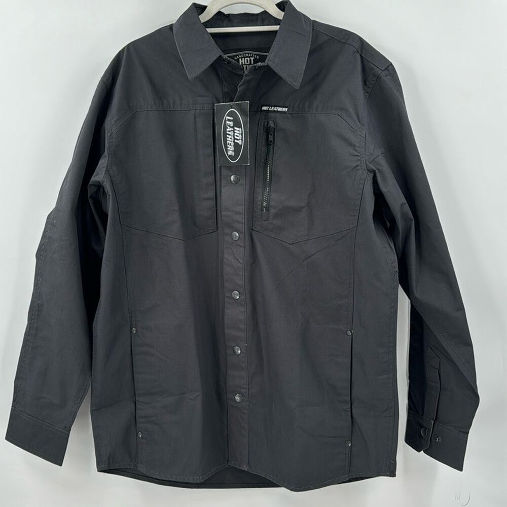 NWT Hot Leathers RSM1001 Men's Black Performance Long Sleeve Riding Shirt